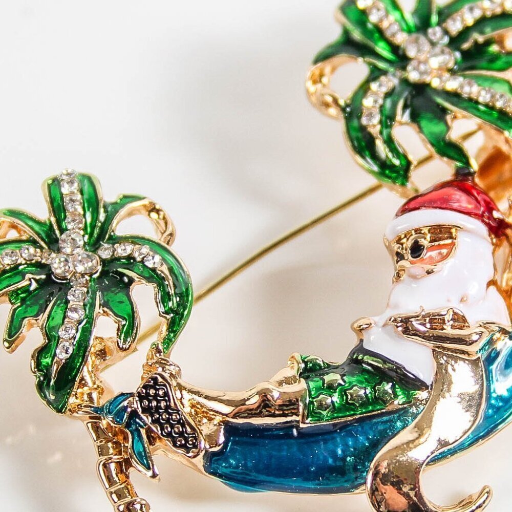 Tropical Santa Hammock Brooch – Holiday Palm Tree Pin - NEW - Picture 3 of 5
